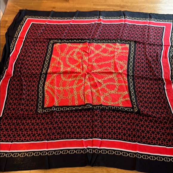 Michael Kors Red and Black Chain Pattern Scarf